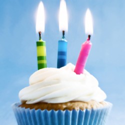 Cupcake decorated with brightly colored candles